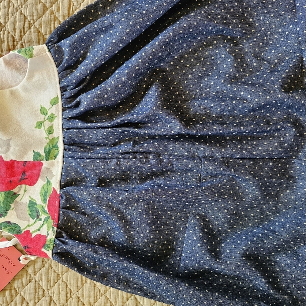 Handmade 4t Floral Rose Polka Dot Jumper Dress Vintage Linens Calico Closet Boho - Picture 5 of 8
